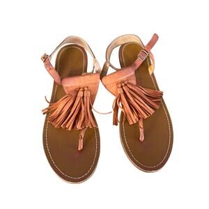 Lucky Brand tan leather tasseled thong flat sandal